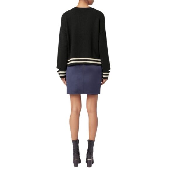 Intermix Bowie  Stripe Cropped Knit Top Women's Black Sweater with White Stripes - Picture 4 of 10